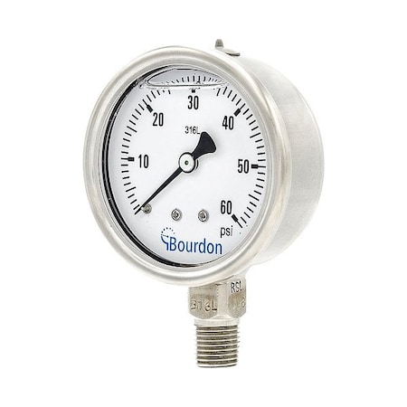 Bourdon Pressure Gauge, 0 to 60 psi, 2 1/2 in Dial, 1/4 in NPT, Bottom Location MEX3-D52.H19/0133