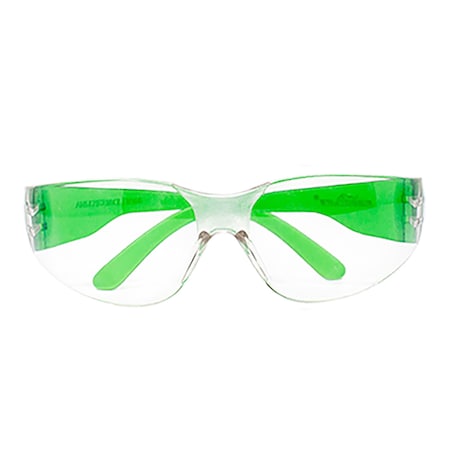 Bison Life Safety Glasses, Anti-Scratch, Clear Lens Green Temple Lens, Frameless BLSH-ESCR-CLLCT-SG8GR-12