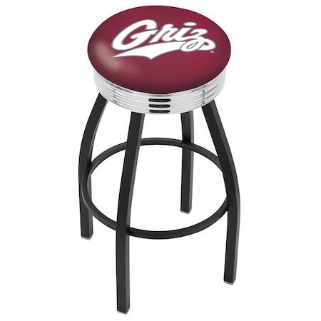 Holland Bar Stool Co 25" Blk Wrinkle Montana Swivel Bar Stool, Chrome Ring L8B3C25MontUn