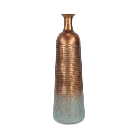 Homeroots 28" Copper And Teal Abstract Tapered Metal Floor Vase 571653
