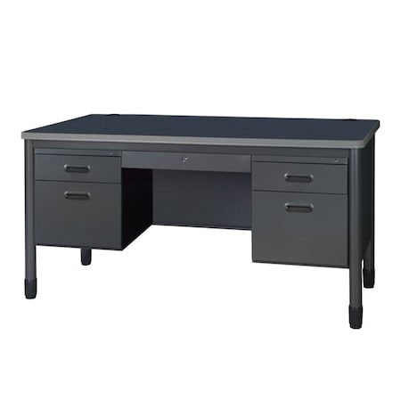 Regency Mesa Steel Double Pedestal Teacher's Office Desk with Center Drawer 60in x 30in, Grey 66266DPCDGY