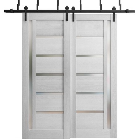 Sartodoors Sliding Closet Frosted Glass Barn Bypass Doors Grey 56x80 (2* 28x80) Solid Core Modern Interior QUADRO4088BBB-OAK-56