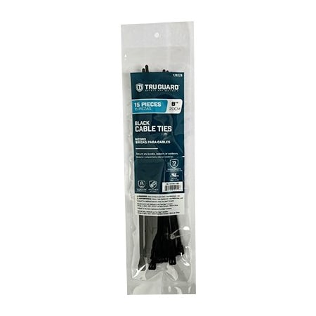 Ironcube Works Cable Tie, 8 in L, Black, Nylon, 75 lb Strength, 15 PK NL-5X200-15B