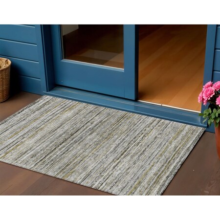 Homeroots 3' X 5' Pewter Striped Washable Indoor Outdoor Area Rug 607968