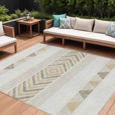 Homeroots 10' X 14' Ivory Beige And Taupe Southwestern Washable Indoor Outdoor Area Rug 613920