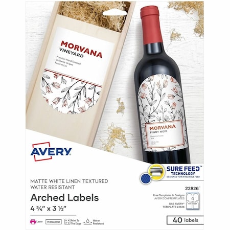 Avery Textured Arched Print-To-The-Edge Labels, Laser Printers, 4.75 X 3.5, White, 10PK 22826