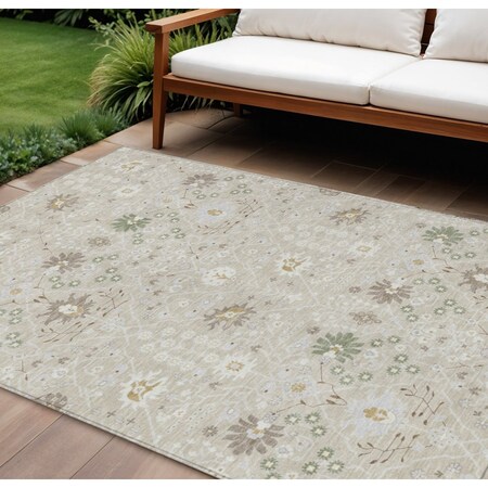 Homeroots 8' X 10' Beige Brown And Green Oriental Washable Indoor Outdoor Area Rug 598019