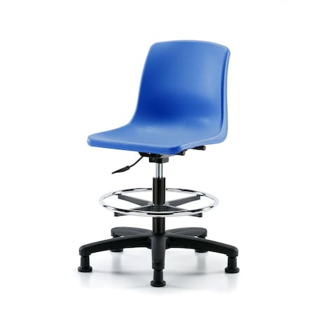 Blue Ridge Ergonomics Polypropylene Shell Chair - Medium Bench Height with Chrome Foot Ring & Stationary Glides in Blue SMBCH-RG-CF-RG-BLU
