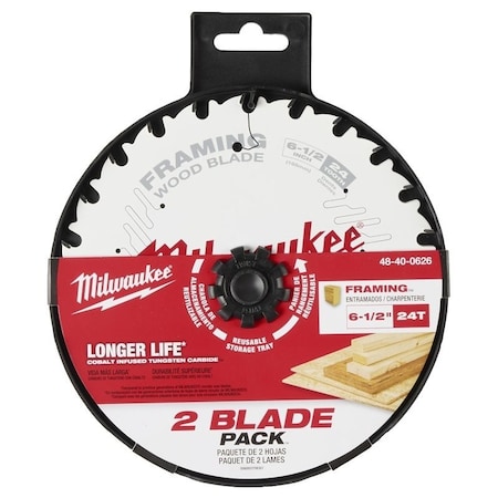 Milwaukee Tool Circular Saw Blade, 6-1/2 in Dia, 5/8 in Arbor, 24-Teeth, Tungsten Carbide Cutting Edge 48-40-0626