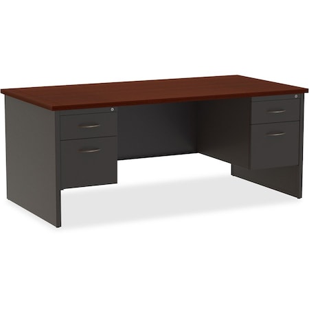 Hirsh Office Desk, Double Pedestal, 72"W x 36"D, Charcoal/Mahogany 20532
