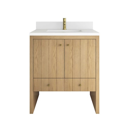 James Martin Vanities Hudson 30" Sgl Vanity, Light Natural Oak w/Sgl Hole 3 CM White Zeus Silestone Top and Matching Backs 435-V30-LNO-1WZ