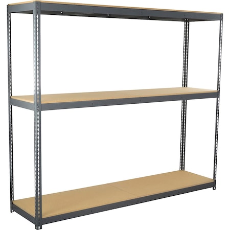 Global Industrial 3 Shelf, Standard Duty Boltless Shelving, Starter, 96"W x 24"D x 72"H, Wood Deck B3164239