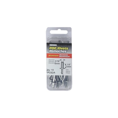 Surebonder Pop Rivet, Short, 1/8 in L, Aluminum, 18PK FPC62A