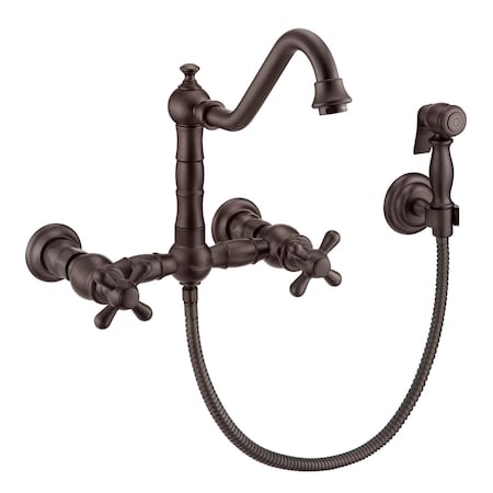 Whitehaus Collection Vintage III Plus Wall Mount Faucet with a Long Traditional Swivel Spout, and Solid Brass Side Spray WHKWCR3-9402-NT-ORB