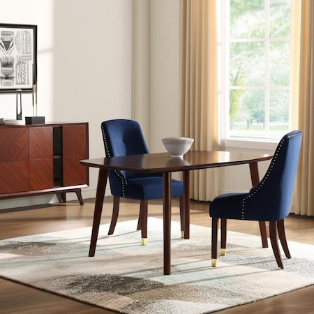 Homeroots Set of Two Tufted Navy Blue and Espresso Upholstered Velvet Dining Side Chairs 543539