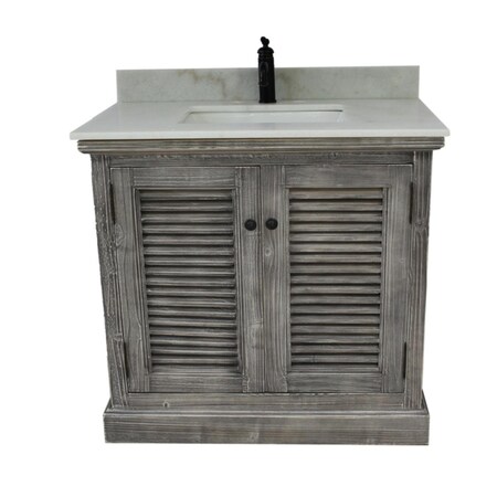 Infurniture WK1936-G plus AP top 37 in. Rustic Solid Fir Sink Vanity In Grey-No Faucet WK1936-G +AP top