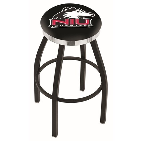 Holland Bar Stool Co 36" Blk Wrinkle Northern Illinois Swivel Bar Stool, Chrome Ring L8B2C36NorIll