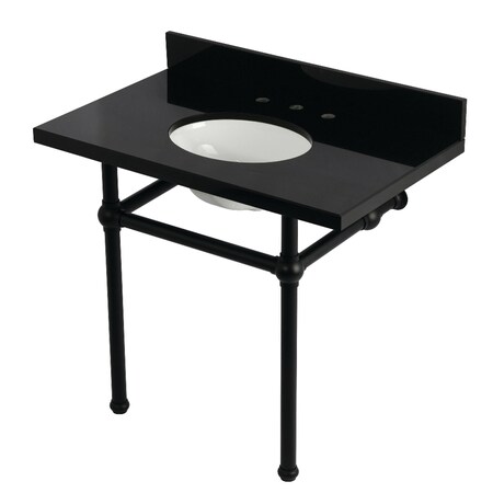 Kingston Brass 36" Black Granite Console Sink with Brass Legs, 8-Inch, 3-Hole, Black Granite/Matte Black KVPK3630KB0