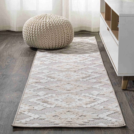 Jonathan Y Sumak High-Low Pile Neutral Diamond Kilim Beige/Gray 2 ft. x 8 ft. Indoor/Outdoor Runner Rug SBH107A-28