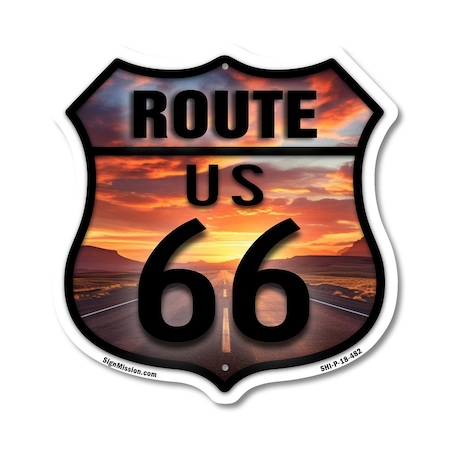 Signmission Route Us 66 Sunset, 18 Inch X 18 Inch, Plastic Sign SHI-P-18-482