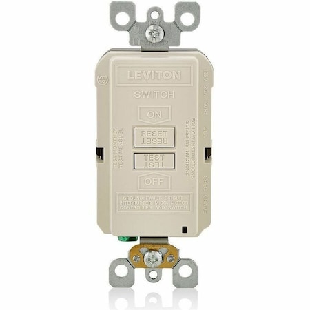 Leviton GFI Receptacle, Lt Almnd, PlyCrbt, Bck;Sd GFRBF-T