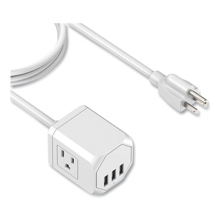Lax Gadgets Three-Outlet 3-USB Port Surge Protector, 3 AC Outlets/3 USB Ports, 5 ft Cord, White OUT3X3WH