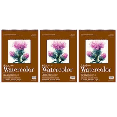 Strathmore 400 Series Watercolor Pad, Top Wire Binding, 12 Sheet, 11x15 inch, 3PK P440-2-03