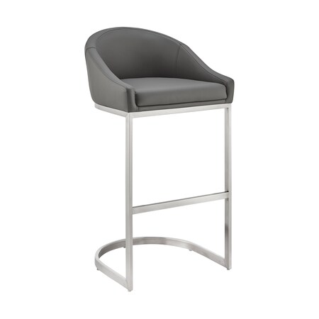 Armen Living Katherine 26in Counter Stool in Brushed Stainless Steel with Gray Faux Leather LCKABABSGRY26