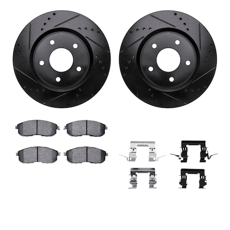 Dynamic Friction Co DFC Rotors-Drilled & Slotted-Black w/ EURO 5000 Ceramic Brake Pads Incl Hdw 8612-67006