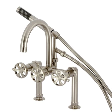 Kingston Brass 7" Center Deck-Mount Clawfoot Tub Faucet with Hand Shower, Brushed Nickel AE8108RX