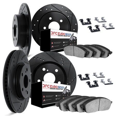 Dynamic Friction Co DFC Rotors-Drilled & Slotted-Black w/ EURO 5000 Ceramic Brake Pads Incl Hdw 8614-74009