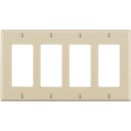 Leviton Decora 4-Gang Smooth Plastic Rocker Decorator Wall Plate Light Almond 011-80412-00T