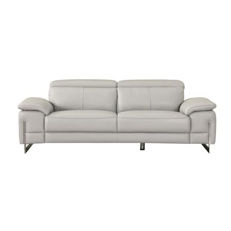 Homeroots 87" Light Gray Italian Leather Sofa With Silver Legs 329684
