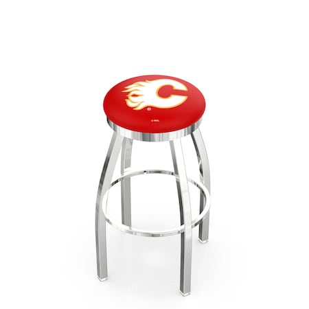Holland Bar Stool Co 30" Chrome Calgary Flames Swivel Bar Stool, Accent Ring L8C2C30CalFla