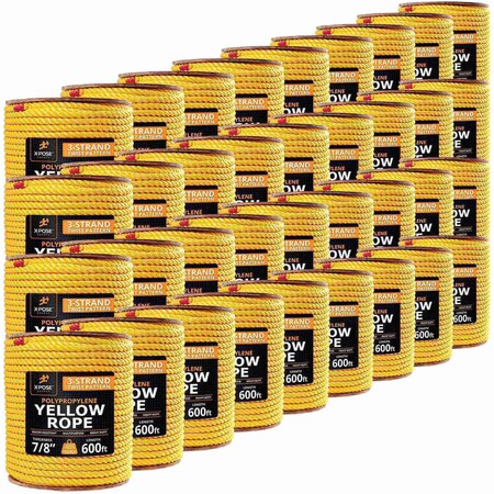 Xpose Safety 7/8in x 600 ft Twisted Polypropylene Rope, Yellow, 36PK YPR78-600-36-X