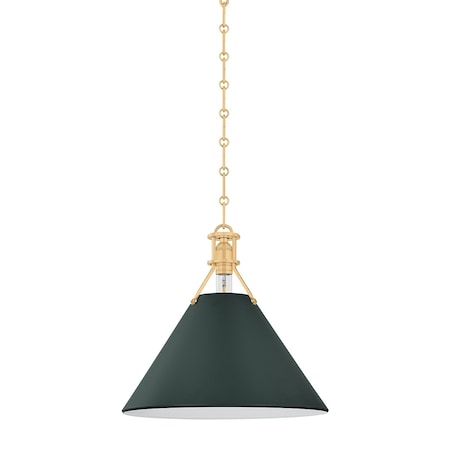 Hudson Valley Lighting Painted No. 2 16 in. Pendant in Aged Brass/Soft Studio Green by Mark D. Sikes MDS352-AGB/SSG