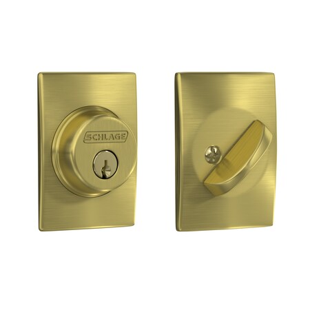 Schlage Residential Century Single Cylinder Deadbolt C Keyway with 12287 Latch and 10116 Strike Satin Brass Finish B60CEN608