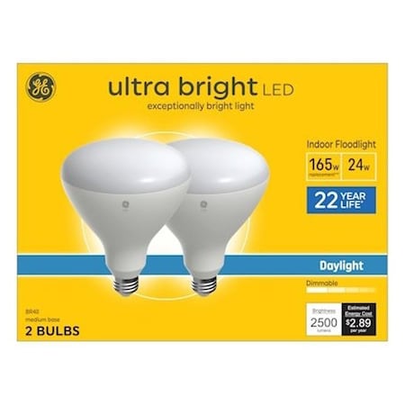 Ge LED Light Bulb, Ultra-Bright, BR40 Lamp, 165 W Equivalent, E26 Medium Lamp Base, PK2 93130765