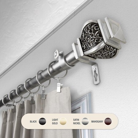 Central Design 1 in. Harrison Curtain Rod with 160 to 240 in. Extension, Satin Nickel 100-14-1605