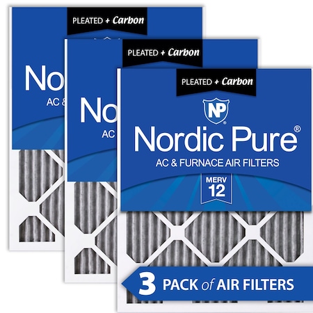 Nordic Pure 12x16x1 Plus Carbon Pleated Air Filter, High Capacity, MERV 12, 3 PK 12x16x1PM12C-3