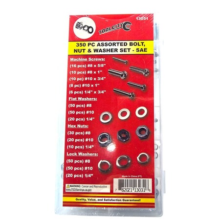 Tool City 350 PIECE ASSORTED BOLT, NUT &WASHER - SAE 13031