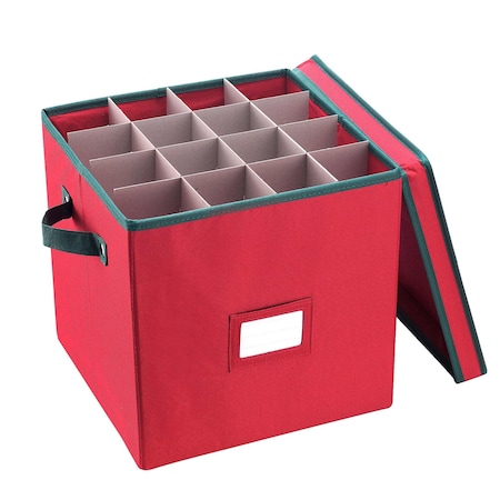 Elf Stor Christmas Decor Storage Box Red Oxford Canvas Ornament Cube Chest With 64 Compartments 83-DT5021