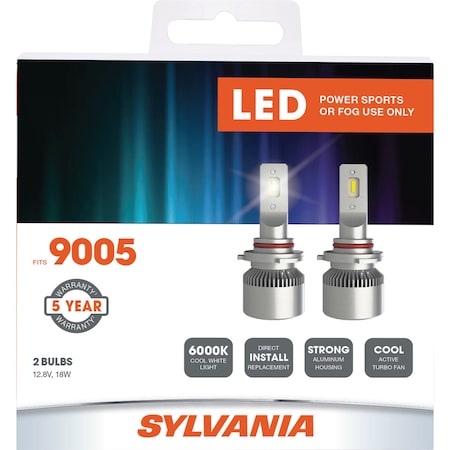 Sylvania Bulbs, 18 W, LED, 6000K 9005SL.BX2