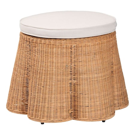 Bali & Pari Palm Scallop Natural Rattan Ottoman, 26" Round 259-14091-ZORO