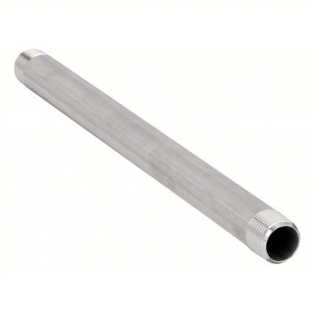 Zoro Select 1/8" MNPT x 10" TBE Stainless Steel Pipe Nipple Sch 40 T6BNA15