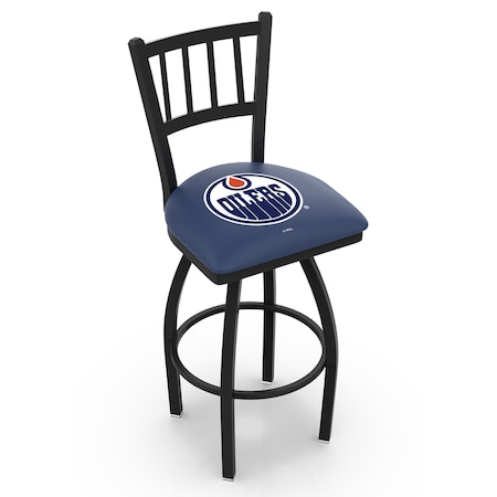 Holland Bar Stool Co 25" Blk Wrinkle Edmonton Oilers Swivel Bar Stool, Jailhouse Back L01825EdmOil