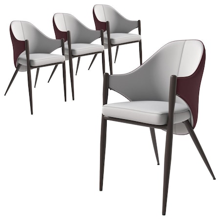 Leisuremod Sante Modern Leather Dining Arm Chair with Iron Legs in White/Bordouex, 4PK SC53WB4