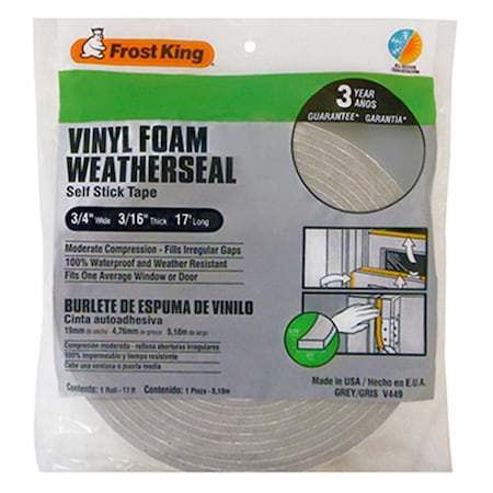 Thermwell Products Thermwell V449H Vinyl Foam Weather-Strip Tape, Gray TH575039