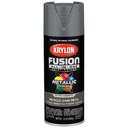 Krylon 12 Oz K02769007 Dark Metal Fusion All-In-One Paint & Primer Spray Paint, Metallic K02768007