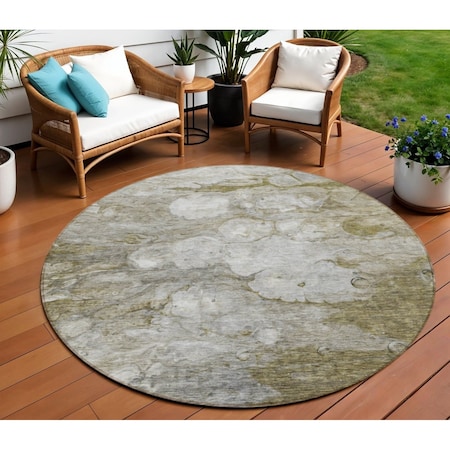 Homeroots 8' Brown Taupe And Ivory Round Abstract Washable Indoor Outdoor Area Rug 582154